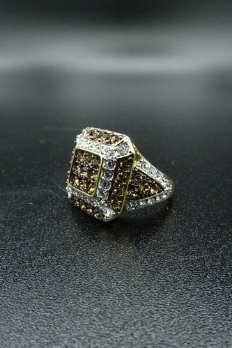 Anillo Triple Cuadrado Champagne Brilliance Oro Vermeil 925 Cristales de Swarovski Talla 7 - Imagen 7 de 12