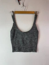 Beyond Her Polyester Blend Cropped Tank Top Womens 8 Grey Low Neck Wool Texture