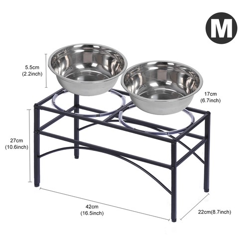 Elevated Raised Double Bowl Pet Feeder Stainless Steel Food Water Stand Holder - Picture 21 of 22