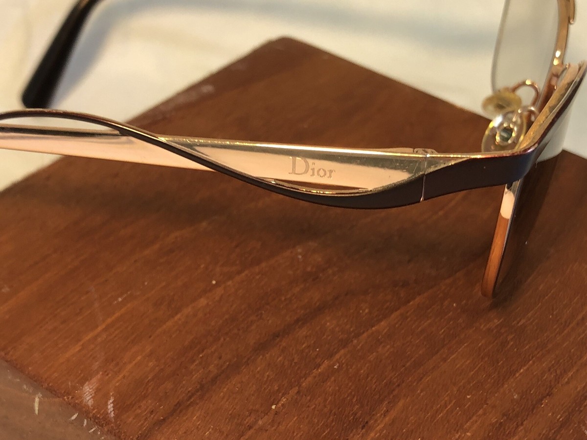Vintage Christian Dior Gold Tone Glasses Frames Dark Trim