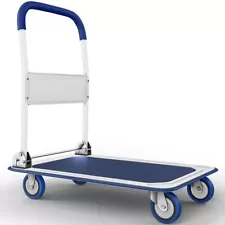 Heavy-Duty Foldable Push Cart Dolly 660 lbs Capacity Flatbed Hand Truck Blue