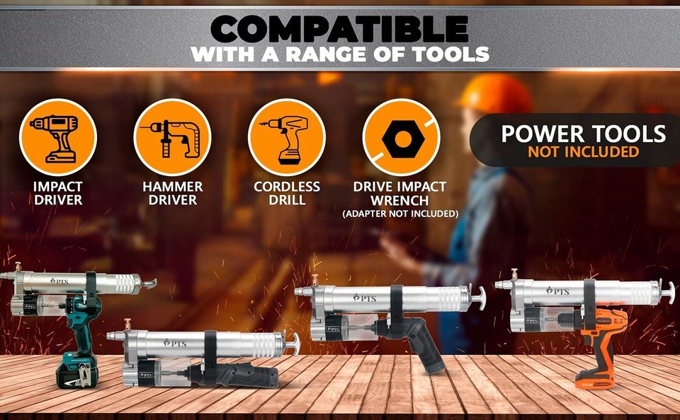 PTS Grease Gun Attachment for Cordless Drill or Electric Powered Grease