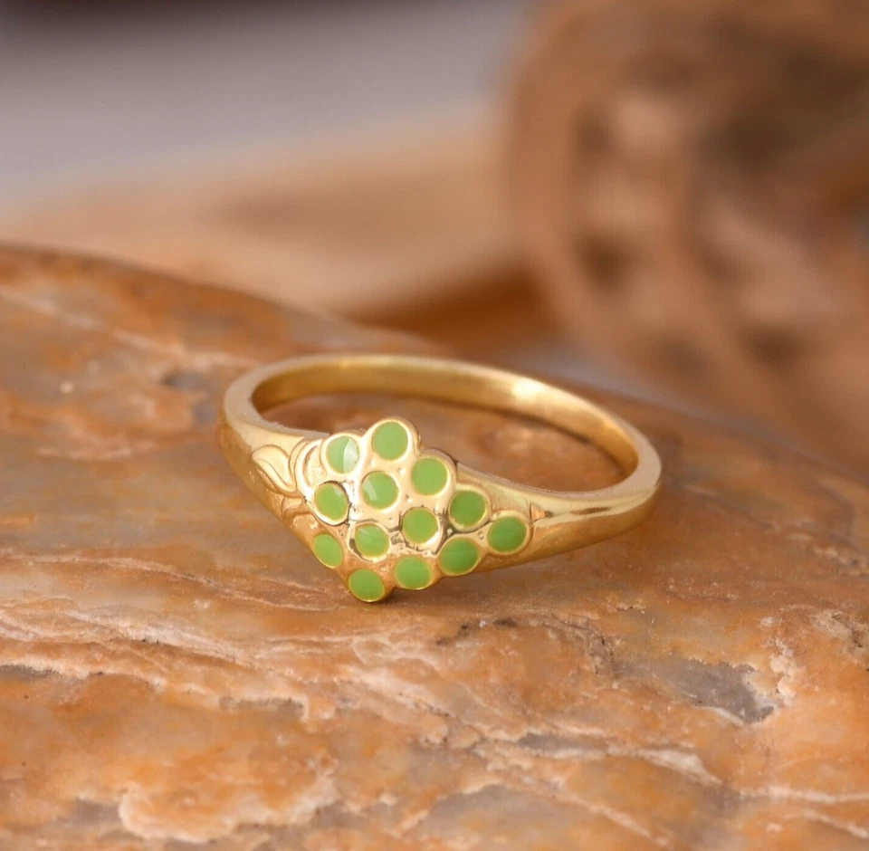 Anillo Esmalte Verde Chapado en Oro 18k Joyería de Frutas para Niños y Mujeres Joyería de Regalo Foto 2 de 4