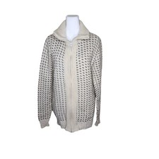 Vintage London Fog Zip Up Cardigan Sweater Mens M Beige Grandpa