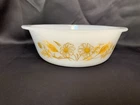Vtg. Glasbake 1 QT Orange Daisy Milk Glass Casserole Dish J510 Round USA