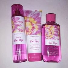 Set of 3 Bath and Body Works Cream Lotion Shower Gel Spray Mist Pink Tie Dye