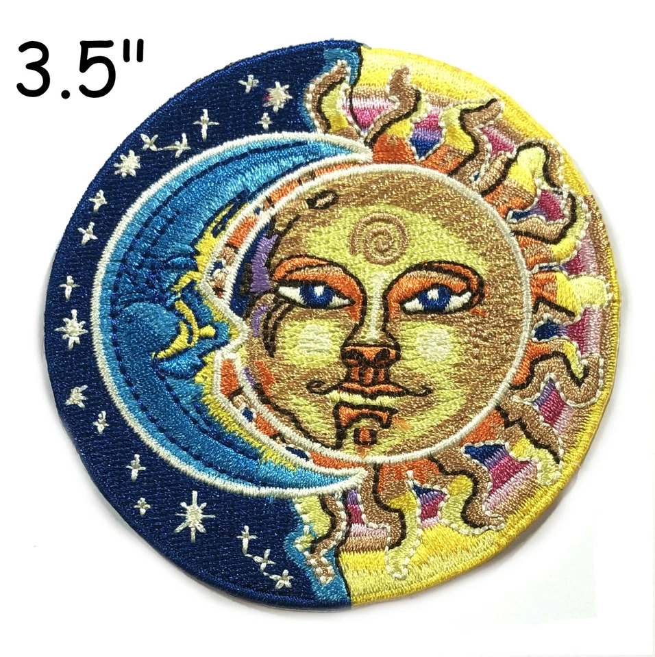 Sun Moon Face Patch Iron on Psychedelic Hippie Stars Celestial Applique Art Boho - Image 3 of 4