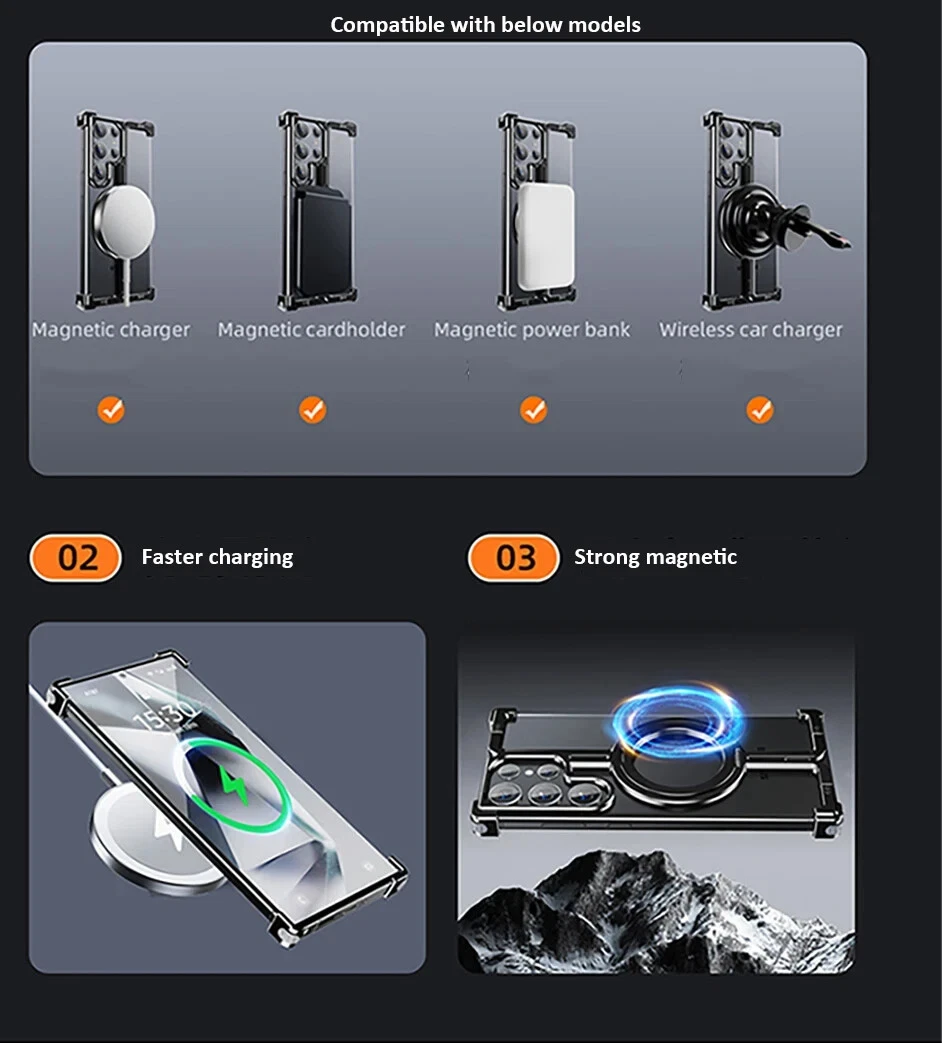 Magnetic Aluminum Metal Frameless Bumper Stand Case For Samsung S25 S24 Ultra + - 第 9 张/共 18 张