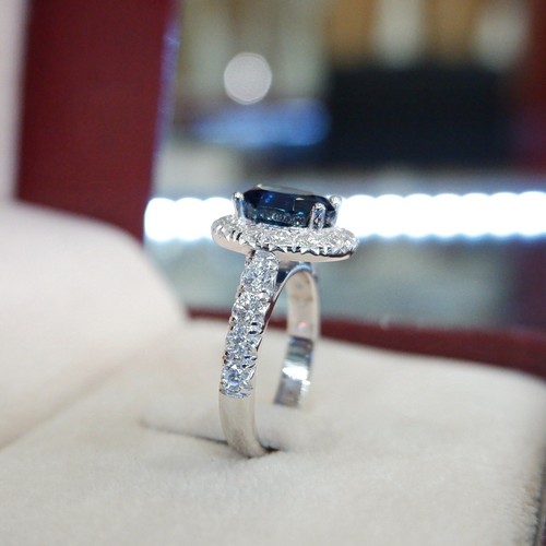 Royal Blue Sapphire Unheated 3CTW Diamond F VVS Ring 18k Gold AGTL Certified - Picture 7 of 15
