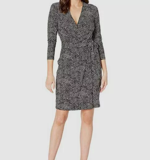 Anne klein black wrap dress top