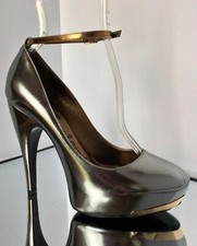 NEW LANVIN Silver Mirror Ankle Strap Platform Pumps Size 37 - MSRP 1,310.00