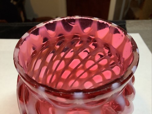 Antico vaso opalescente mirtillo vetro buckeye co 1887 grandi finestre vortice - Foto 8 di 11