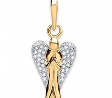 9ct Gold Angel Pendant With Pave Set Cz Wings