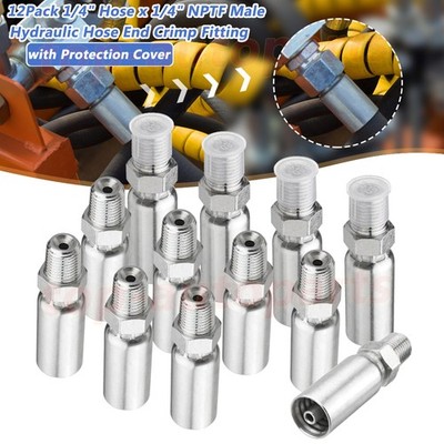 12 Pack Hydraulic Hose Fittings, 1/4'' I.D. Hose x 1/4'' NPTF Male with Protection