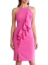 Vince Camuto Womens Halter Neck Ruffle Body-Con Dress 6 Hot Pink - NWT $168