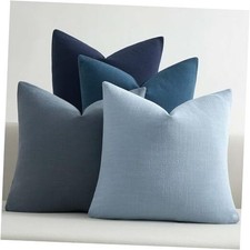 18x18 Throw Pillow Covers Set of 4 Linen Decorative 18" x 18" Pack of 4 Blue