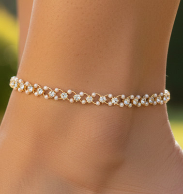 Elegant Gold Color Brass Anklet 18K Gold Plated Designer Anklet Handmade Jewelry