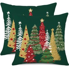 Green Christmas Throw Pillow Covers 18 x 18 Inch Set of 2 Xmas Tree Christmas...