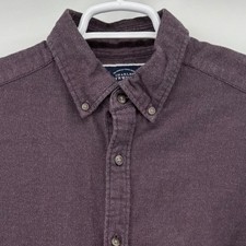 Charles Tyrwhitt Mens Classic Fit Button Down Shirt Burgundy Cotton Textured L