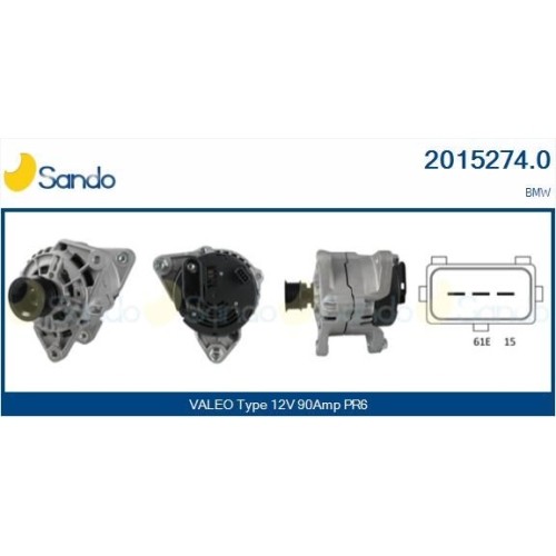 Alternateur Sando 2015274.0 compatible avec moteurs BMW, Mini et Opel, pièce de rechange 12V