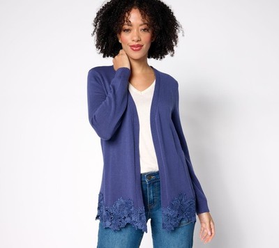 Susan Graver Women's Top Sweater Sz 2XS (XXS) Open Front Cardigan Blue A676836