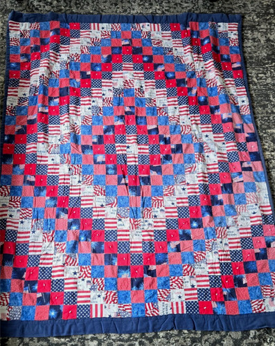 Handmade Patriotic Quilt USA Flag Patchwork Heavy Americana Red White Blue Throw