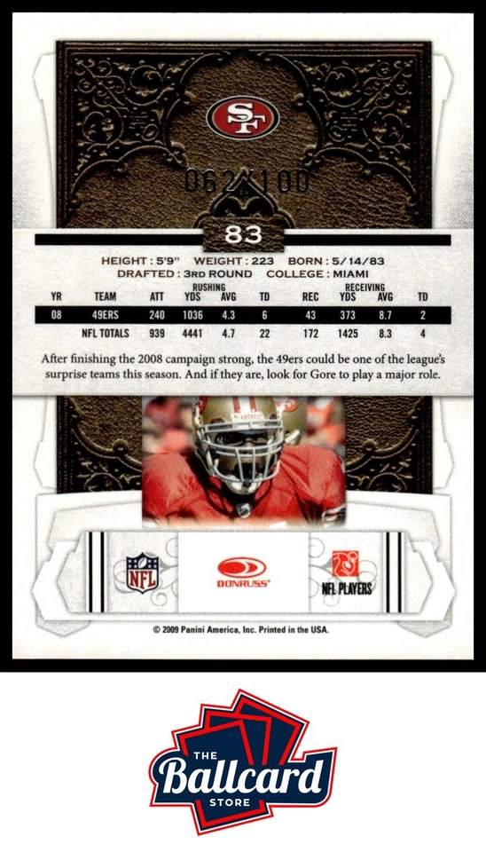 2009 Donruss Classics #83 Frank Gore - Image 2 of 2