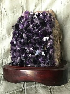 4.5" x 4" Large Natural Amethyst Cluster Mounted on Wooden Stand 3.88 lb.