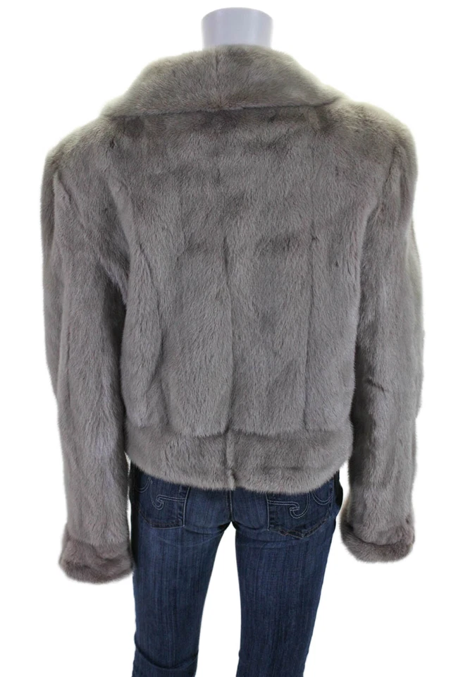 Abrigo de mujer Valentino Couture pieles visón cuello manga larga color topo talla S Foto 3 de 4