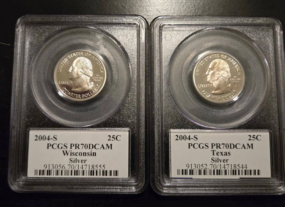 Set of TWO Silver 2004 S Quarters PCGS PR70CAM Graded WISCONSIN & TEXAS - Image 2 of 4
