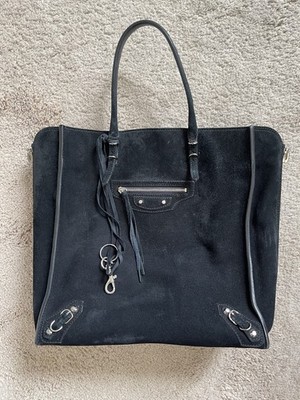 Balenciaga Papier A5 Black Suede Zip Around Tote Handbag Dust Bag Included
