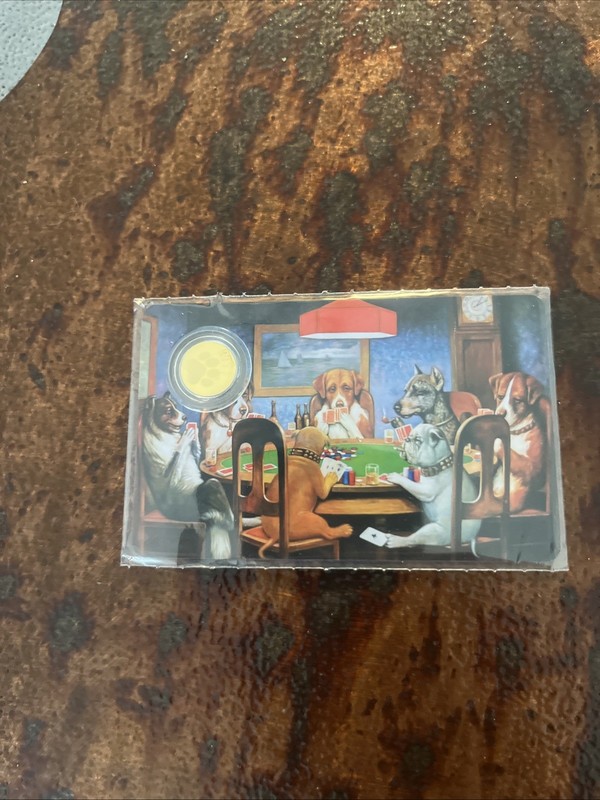 .9999 Fine GOLD - Dogs Playing Poker - A FRIEND IN NEED - 1/1000 oz Coin in Card