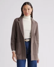 Quince 100% Organic Cotton Knit Blazer Heather Brown Sleeved Top L