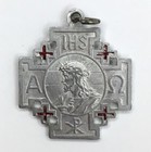 Vintage Catholic Crusade Cross Medal Jesus IHS Alpha Omega Chi-Rho Red Enamel — photo 1
