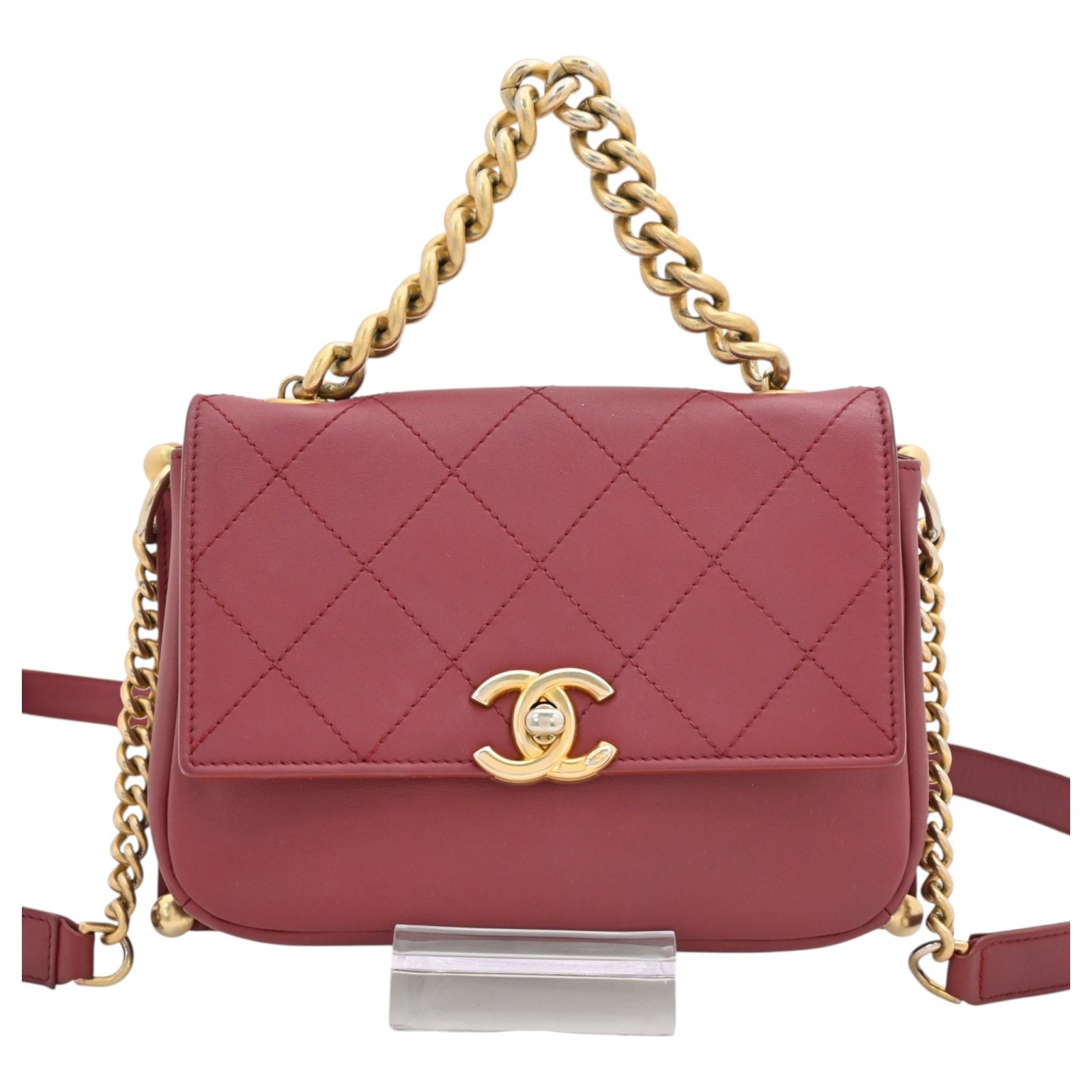 Auth CHANEL Coco Mark Mini Matelasse Chain Shoulder Bag 2Way Turn Lock Borde...