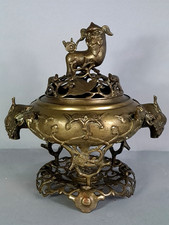 Antico Bruciatore di Incenso Bronzo Ratti E Volatile Chine-Vietnam A 1900 C623