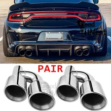 Pair Slant Cut 2.5" In 4" Out Exhaust Tips Dual Wall Weld-on For Dodge Charger