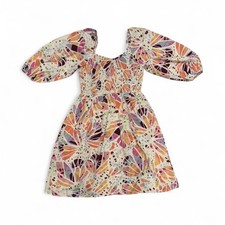 ODDI Multicolor Floral Puff Sleeve Smocked Square Neck Short A-Line Dress S