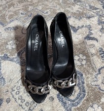 Chanel Black Python CC Chain Detail Peep Toe Pumps Women’s Size 36 
