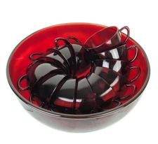 Vintage Anchor Hocking Royal Ruby Red 13 Piece Punch Bowl Set 12 Cups