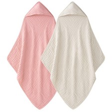 Unnivoll Hooded Baby Towels for Newborn - 2 Pack, 100 Muslin Cotton, Baby Bath