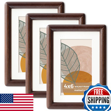 Axeman 4x6 Walnut Picture Frame Set of 3 - Rounded Corner 4x6 Matted