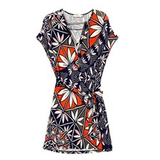 Tory Burch Floral Geometric Belted V Neck Dress Womens Size XS