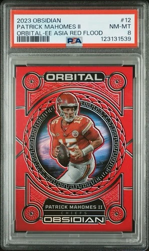 2023 Panini Obsidian Orbital-EE Patrick Mahomes II #12 Asia Red Flood PSA 8