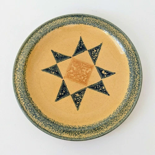 Vintage Pfaltzgraff America MAFA Dinner Plate Yellow Blue Spongeware Quilt