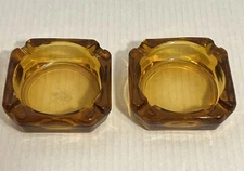 Vintage Glass Ashtray Square Gold Amber Yellow Mid-Century Modern Retro 3.5” 70s