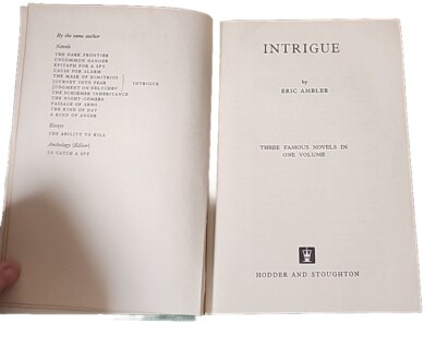 Intrigue By Eric Ambler, 1965 Hardcover, Hodder And Stoughton