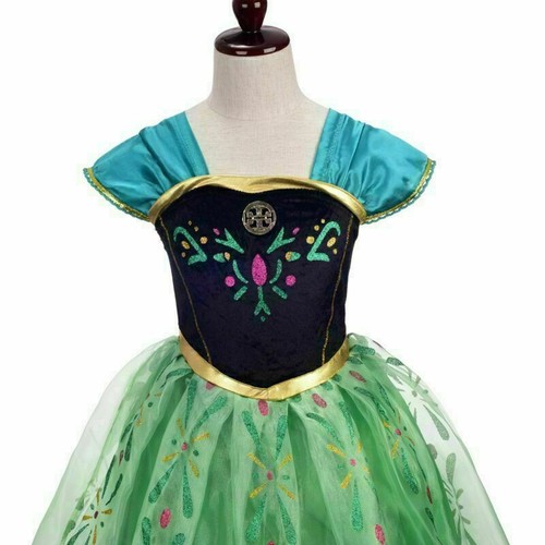 Kids Girls Princess Queen Elsa Anna Halloween Cosplay Costume Fancy Dress&Crown - Picture 12 of 36