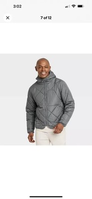 All In Motion Men's Zip-Up Hooded Wind & Water Resistant Quilted Jacket -Colors