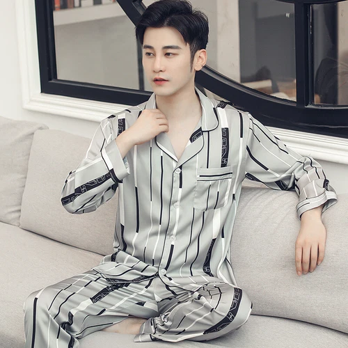 Luxus Herren Seide Satin Pyjama Set Weich Pyjama Langarm Nachtwäsche Loungewear - Bild 65 von 74